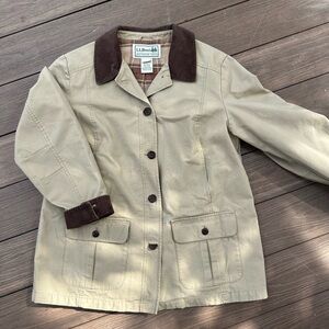 ***SOLD*** L.L. Bean Women's Beige Utility Jacket with Dark Brown Trim